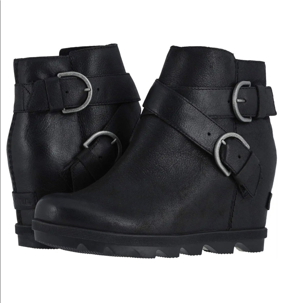 NWOT SOREL Sz 9 Joan of Arctic Black Leather wedge boots.